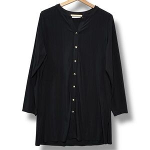 Susan Graver Ribbed Liquid Knit Button Front Cardigan Tunic Blouse Women’s L‎